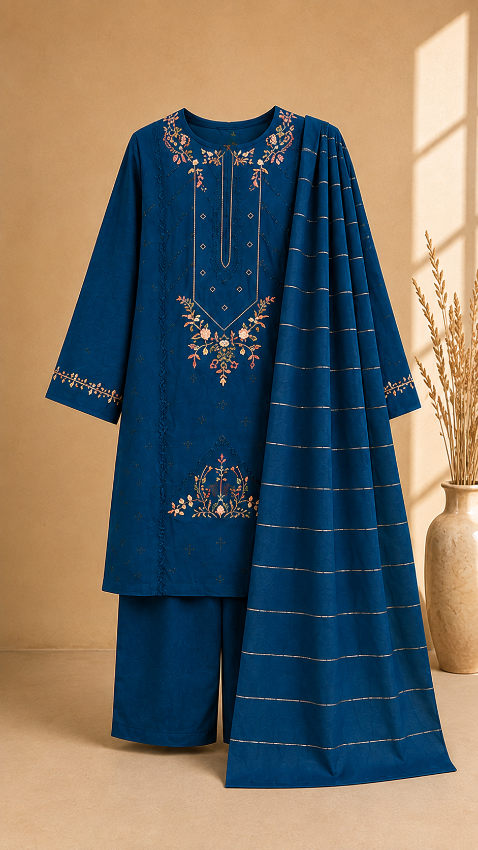 Teal Bloom Embroidered — 3 Piece Suit