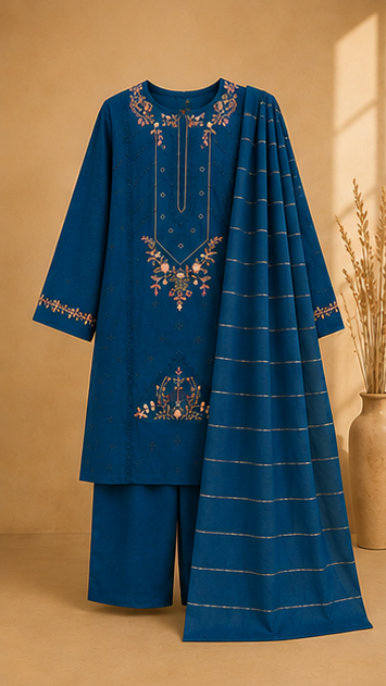Teal Bloom Embroidered — 3 Piece Suit