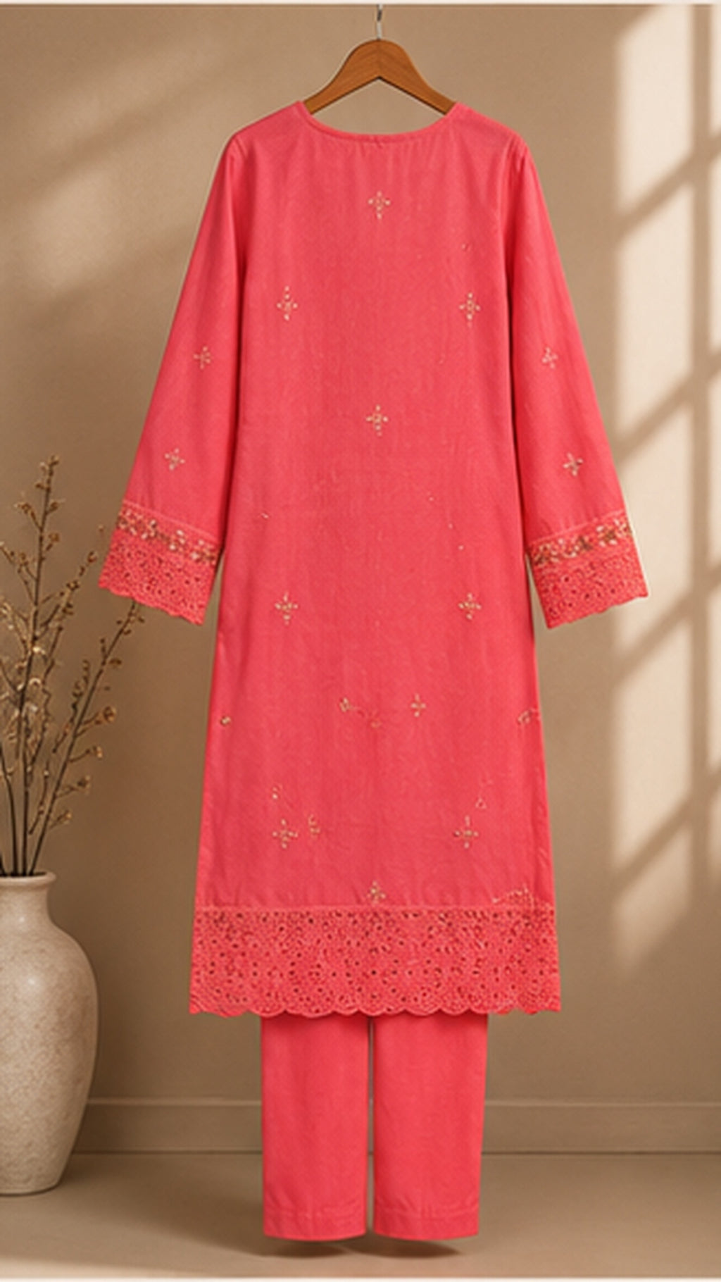 Coral Pink Embroidered — 3 Piece Suit