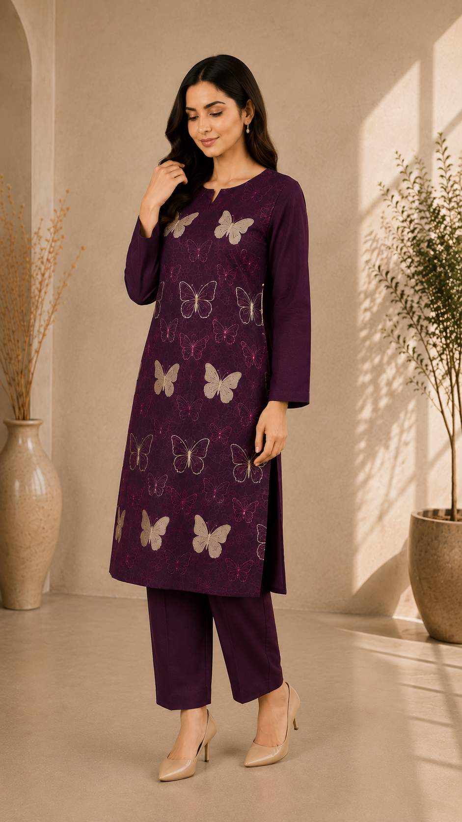 Amethyst Butterfly Linen Suit - 2 piece Unstitched Suit