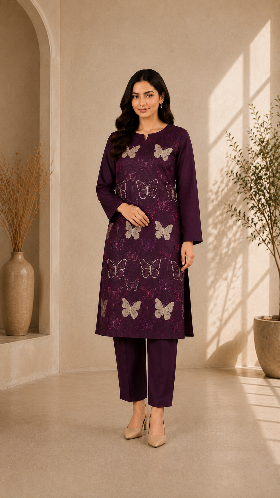 Amethyst Butterfly Linen Suit - 2 piece Unstitched Suit