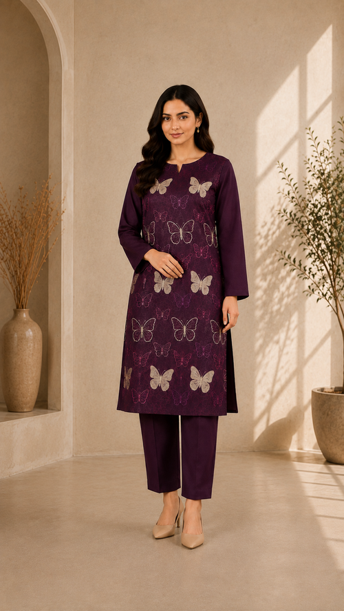 Amethyst Butterfly Linen Suit - 2 piece Unstitched Suit