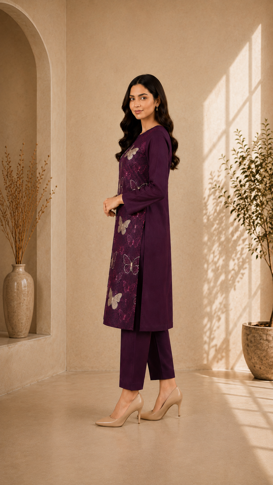 Amethyst Butterfly Linen Suit - 2 piece Unstitched Suit